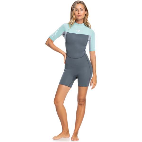 2025 Roxy Dames Prologue 2/2mm Rug Ritssluiting Shorty Wetsuit ERJW503037 - Ice Green
